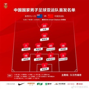 亚运队VS新西兰U22首发：4411阵容 方昊戴伟浚领衔